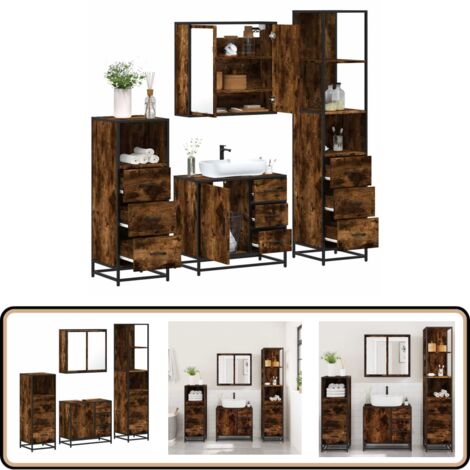 vidaXL Ensemble meubles salle de bain 4 pcs chêne fumé bois ingénierie