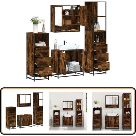 vidaXL Ensemble meubles salle de bain 4 pcs chêne fumé bois ingénierie