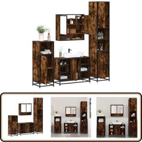 vidaXL Ensemble meubles salle de bain 4 pcs chêne fumé bois ingénierie
