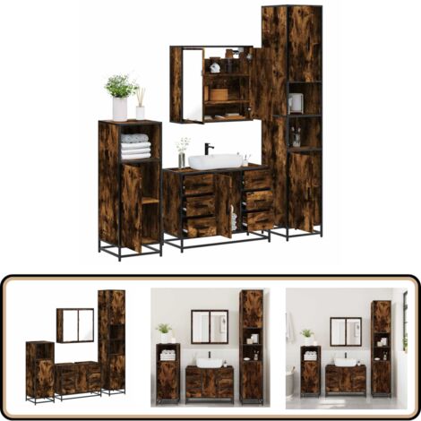 vidaXL Ensemble meubles salle de bain 4 pcs chêne fumé bois ingénierie