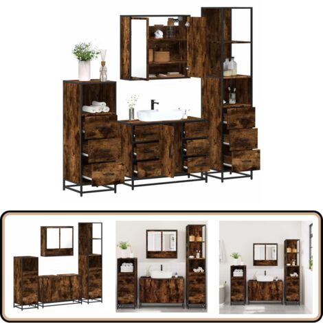 vidaXL Ensemble meubles salle de bain 4 pcs chêne fumé bois ingénierie