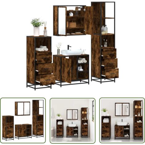 vidaXL Ensemble meubles salle de bain 4 pcs chêne fumé bois ingénierie