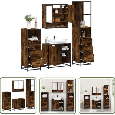 vidaXL Ensemble meubles salle de bain 4 pcs chêne fumé bois ingénierie