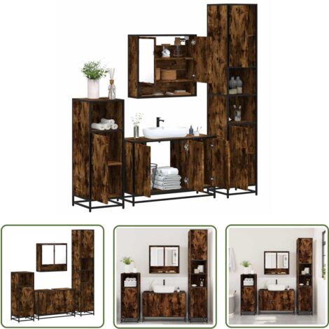 vidaXL Ensemble meubles salle de bain 4 pcs chêne fumé bois ingénierie