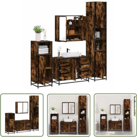 vidaXL Ensemble meubles salle de bain 4 pcs chêne fumé bois ingénierie