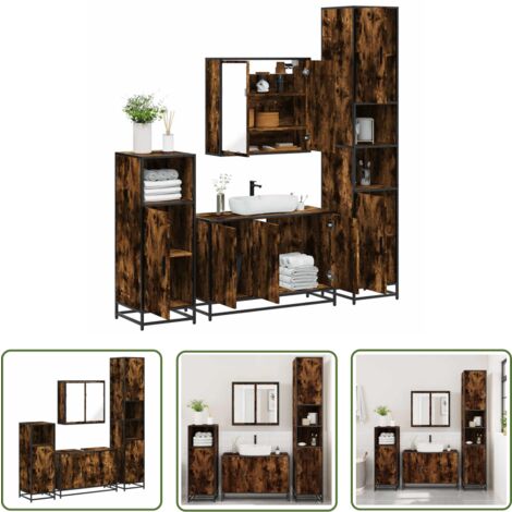 vidaXL Ensemble meubles salle de bain 4 pcs chêne fumé bois ingénierie