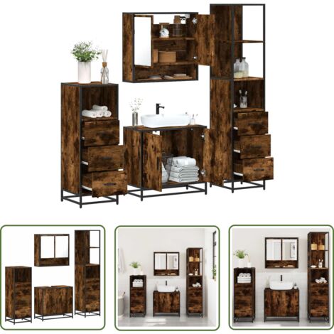 vidaXL Ensemble meubles salle de bain 4 pcs chêne fumé bois ingénierie