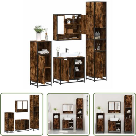 vidaXL Ensemble meubles salle de bain 4 pcs chêne fumé bois ingénierie