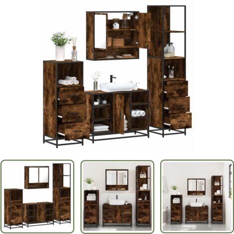 vidaXL Ensemble meubles salle de bain 4 pcs chêne fumé bois ingénierie