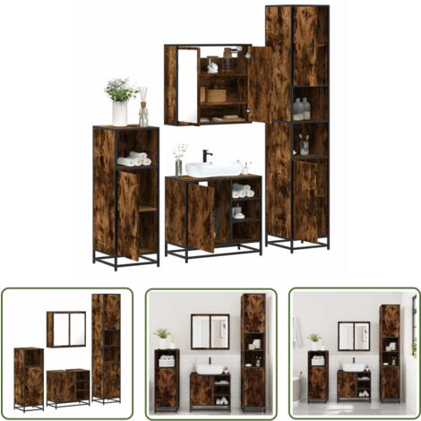 vidaXL Ensemble meubles salle de bain 4 pcs chêne fumé bois ingénierie