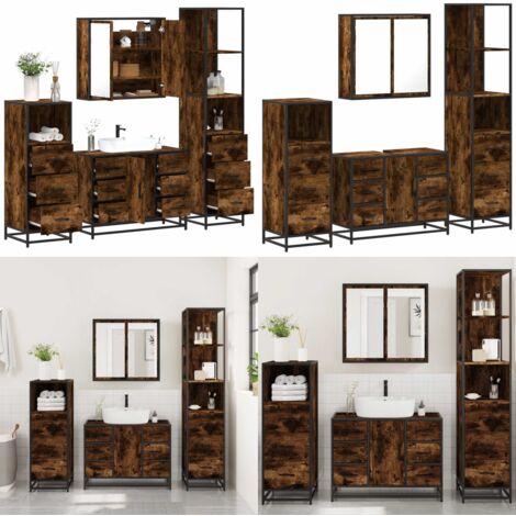 vidaXL Ensemble meubles salle de bain 4 pcs chêne fumé bois ingénierie