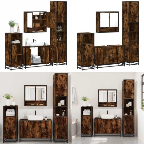vidaXL Ensemble meubles salle de bain 4 pcs chêne fumé bois ingénierie