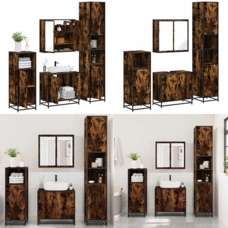 vidaXL Ensemble meubles salle de bain 4 pcs chêne fumé bois ingénierie