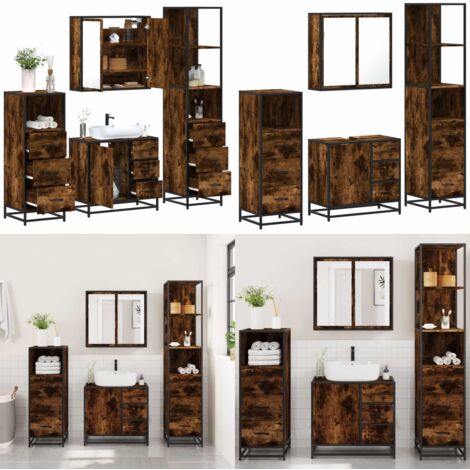 vidaXL Ensemble meubles salle de bain 4 pcs chêne fumé bois ingénierie