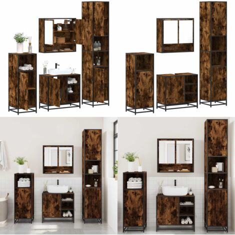 vidaXL Ensemble meubles salle de bain 4 pcs chêne fumé bois ingénierie