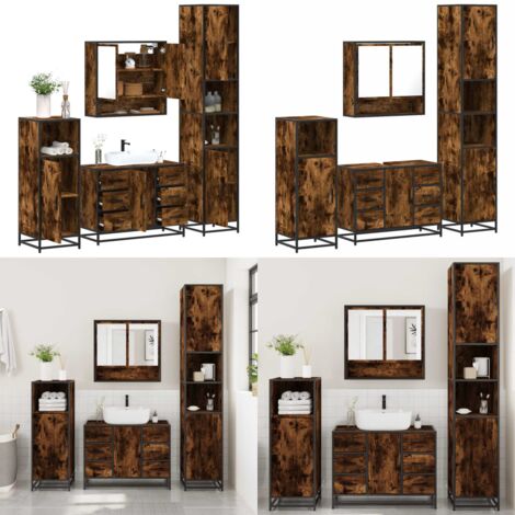vidaXL Ensemble meubles salle de bain 4 pcs chêne fumé bois ingénierie
