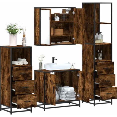vidaXL Ensemble meubles salle de bain 4 pcs chêne fumé bois ingénierie