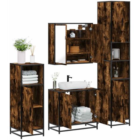 vidaXL Ensemble meubles salle de bain 4 pcs chêne fumé bois ingénierie
