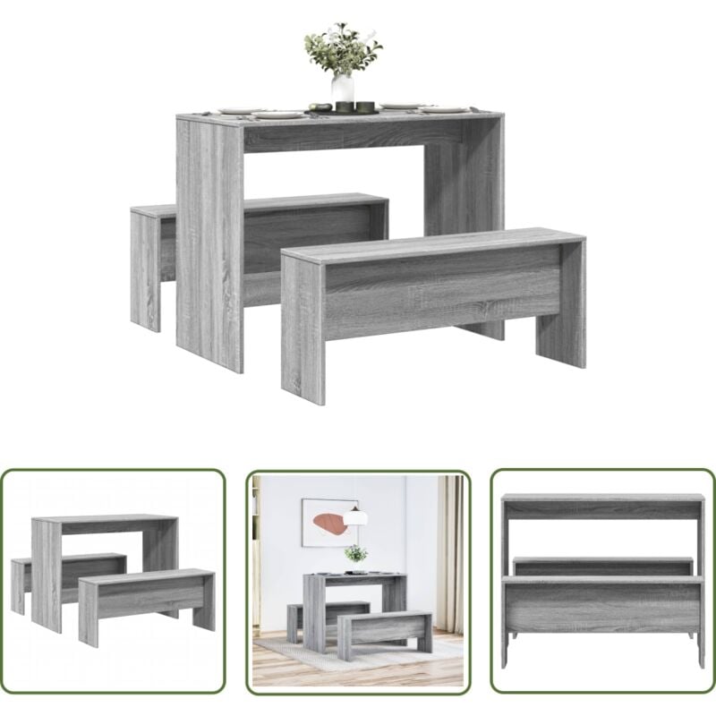 The Living Store - vidaXL Ensemble table à manger et bancs 3 pcs bois d'ingénierie