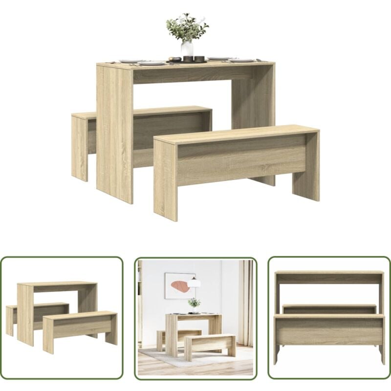 The Living Store - vidaXL Ensemble table à manger et bancs 3 pcs bois d'ingénierie