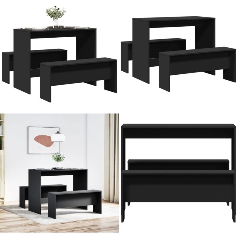 Ensemble table à manger et bancs 3 pcs noir bois d'ingénierie - Vidaxl