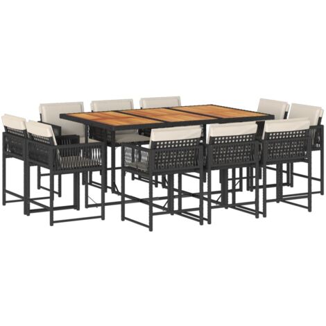 Vidaxl – Ensemble table et chaise de jardin 11 pcs – Résine tressée noire – Coussins épais – Table 165x106cm – Chaises confortables