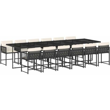 Vidaxl – Ensemble table et chaise de jardin 13 pcs – Résine tressée noire – Coussins épais avec housse amovible – Dimensions table 330x106x73cm