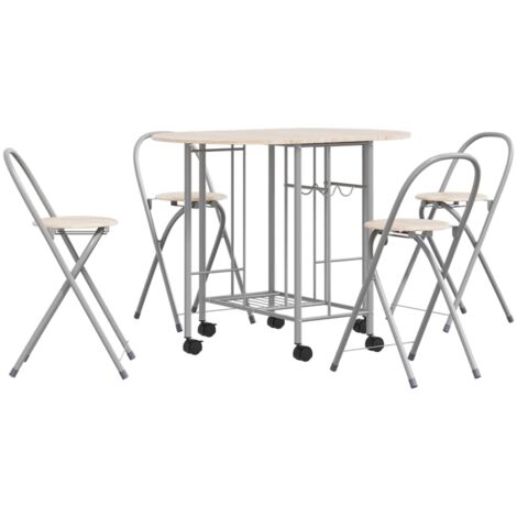 Vidaxl – Ensemble table et chaises pliable 5 pièces MDF – Dimensions table 110x80x79cm – Chaises avec roulettes – Capacité 110kg par siège