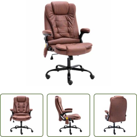 vidaXL Ergonomía -  Silla de oficina de masaje piel de ante sintética marrón claro