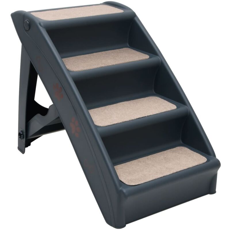 

vidaXL Escalera para perros plegable de 4 peldaños gris oscuro - Gris