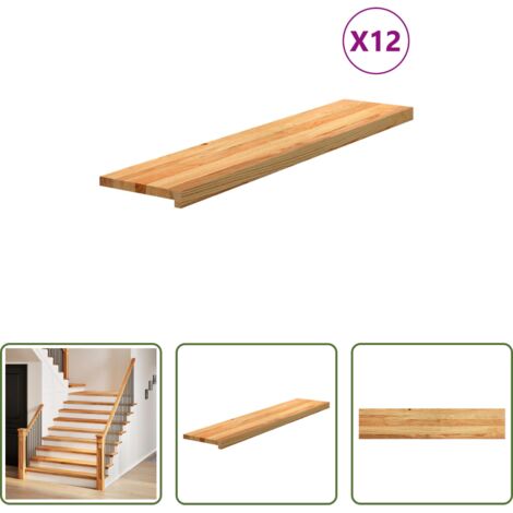 vidaXL Escalones de roble -  Peldaños de escalera 12 uds madera maciza roble marrón claro