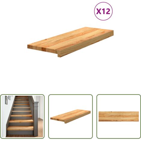 vidaXL Escalones de roble -  Peldaños de escalera 12 uds madera maciza roble marrón claro