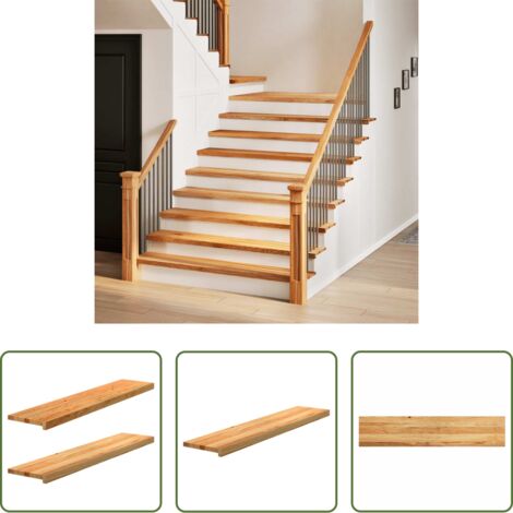 vidaXL Escalones de roble -  Peldaños de escalera 2 uds madera maciza roble marrón claro