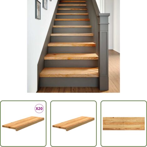 vidaXL Escalones de roble -  Peldaños de escalera 20 uds madera maciza roble marrón claro