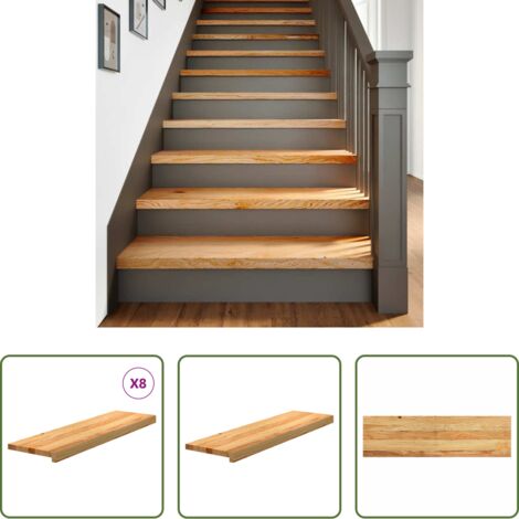 vidaXL Escalones de roble -  Peldaños de escalera 8 uds madera maciza roble marrón claro