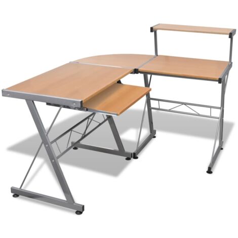 vidaXL Escritorio con Forma de L para el Ordenador con Bandeja Extraíble para el Teclado Mesa de PC Estudio Oficina Despacho Negro/Marrón/Blanco