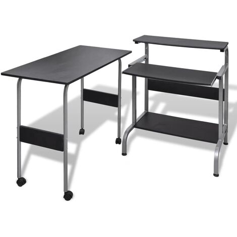 vidaXL Escritorio de 2 Piezas para el Ordenador con Bandeja Extraíble para el Teclado Mesa de PC Estudio Oficina Despacho Negro/Marrón/Blanco