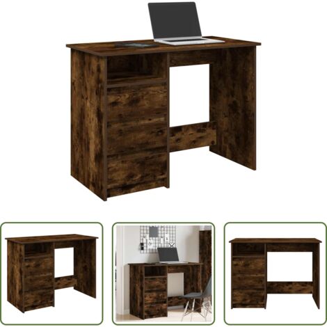 vidaXL Escritorio de estudio -  Escritorio de madera de ingeniería roble ahumado 102x50x75 cm