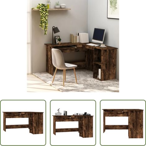 vidaXL Escritorio de madera contrachapada -  Escritorio esquina madera contrachapada roble humo 120x140x75cm