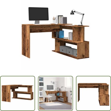vidaXL Escritorio de oficina -  Escritorio de esquina madera contrachapada madera envejecida