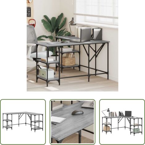 vidaXL Escritorio en forma de L -  Escritorio madera de ingeniería gris Sonoma 139x139x75 cm