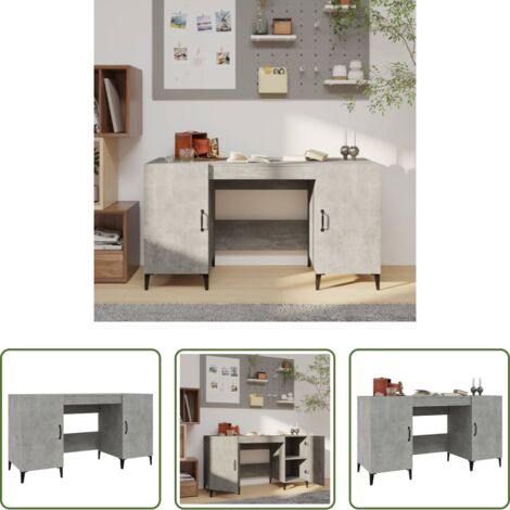 vidaXL Escritorio industrial -  Escritorio de madera contrachapada gris hormigón 140x50x75 cm