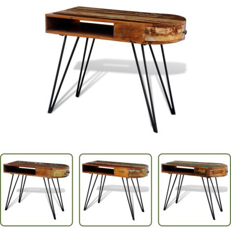 vidaXL Escritorio vintage -  Escritorio de madera maciza reciclada con patas de hierro