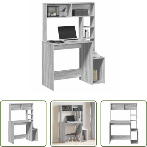 vidaXL Espacio de trabajo -  Escritorio con estantes contrachapada gris Sonoma 100x45x140 cm