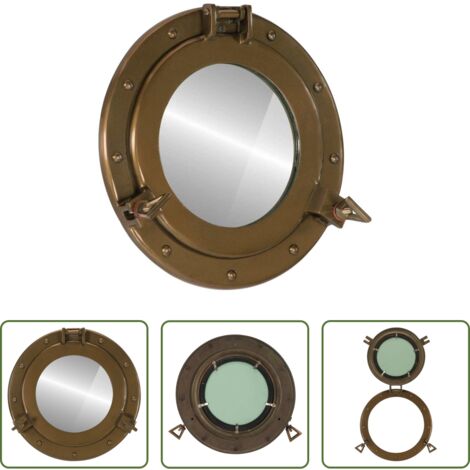 vidaXL Espejo aluminio - Espejo de ojo de buey de pared aluminio y vidrio Ø30 cm