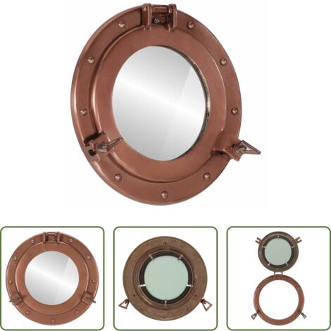 vidaXL Espejo aluminio -  Espejo de ojo de buey de pared aluminio y vidrio Ø30 cm