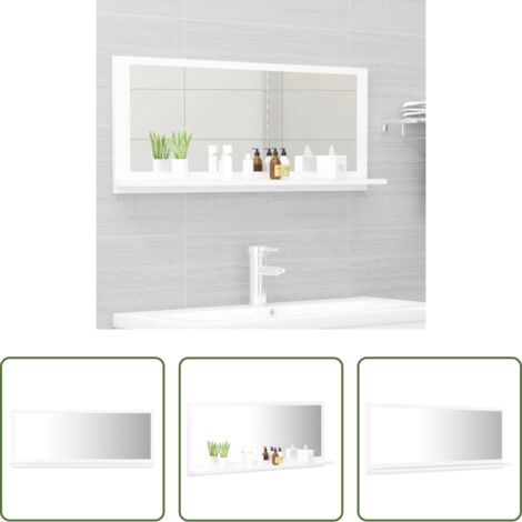 vidaXL Espejo blanco -  Espejo de baño madera contrachapada blanco 90x10,5x37 cm