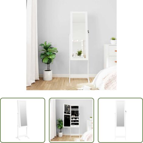 vidaXL Espejo con luces LED -  Espejo de pie con joyero y luces LED blanco