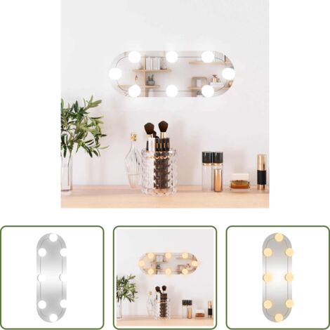 vidaXL Espejo con luz LED -  Espejo de pared ovalado con luces LED vidrio 15x40 cm