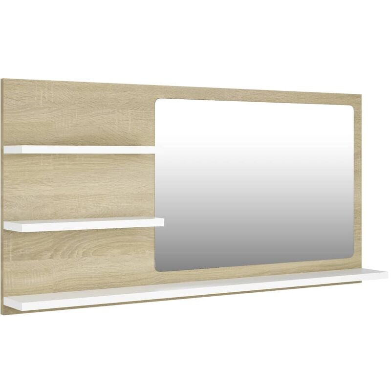 

vidaXL Espejo de baño aglomerado blanco y roble Sonoma 90x10,5x45 cm - Blanco